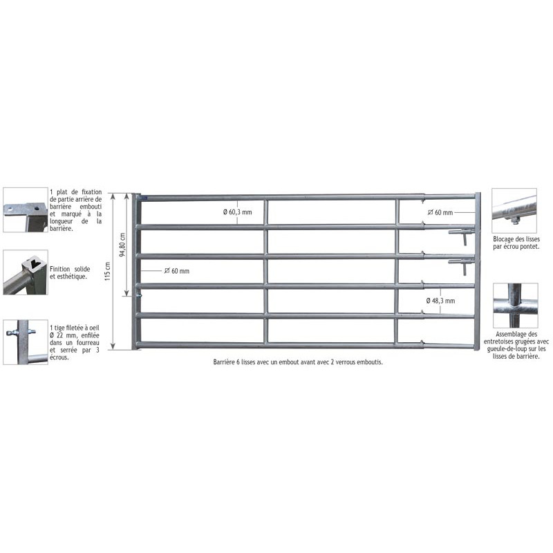 6-bar Ø60.3 mm rear panel - 3/4 m