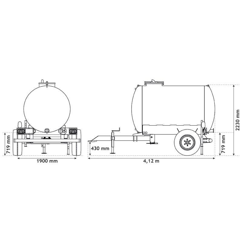 One-piece water bowser on wheels 4400 L