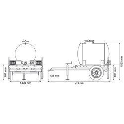 Water bowsers on trailers 890 L Water bowsers on trailers 890 L