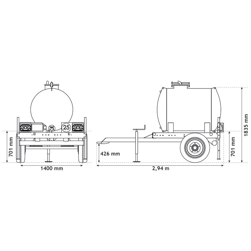 Water bowsers on trailers 890 L Water bowsers on trailers 890 L