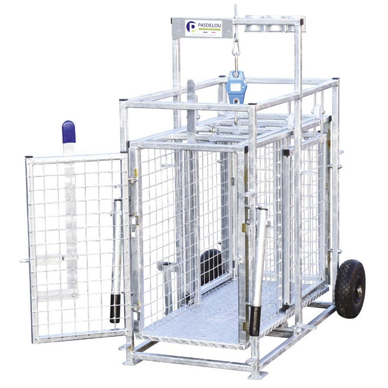 Mobile weighing crush for sheep with weighing dial