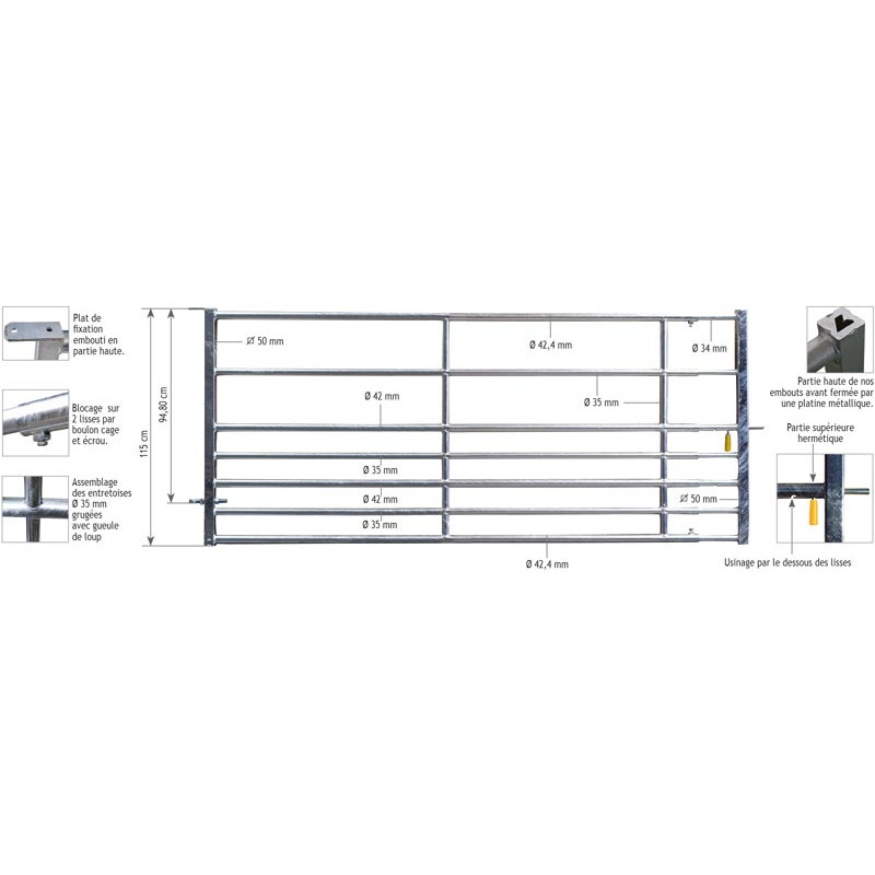 Sheep pasture fence extendable 7 bars with 1 latch 2/3 m Sheep pasture fence extendable 7 bars with 1 latch 2/3 m