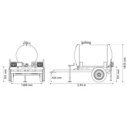Water bowsers on trailers 1100 L Water bowsers on trailers 1100 L