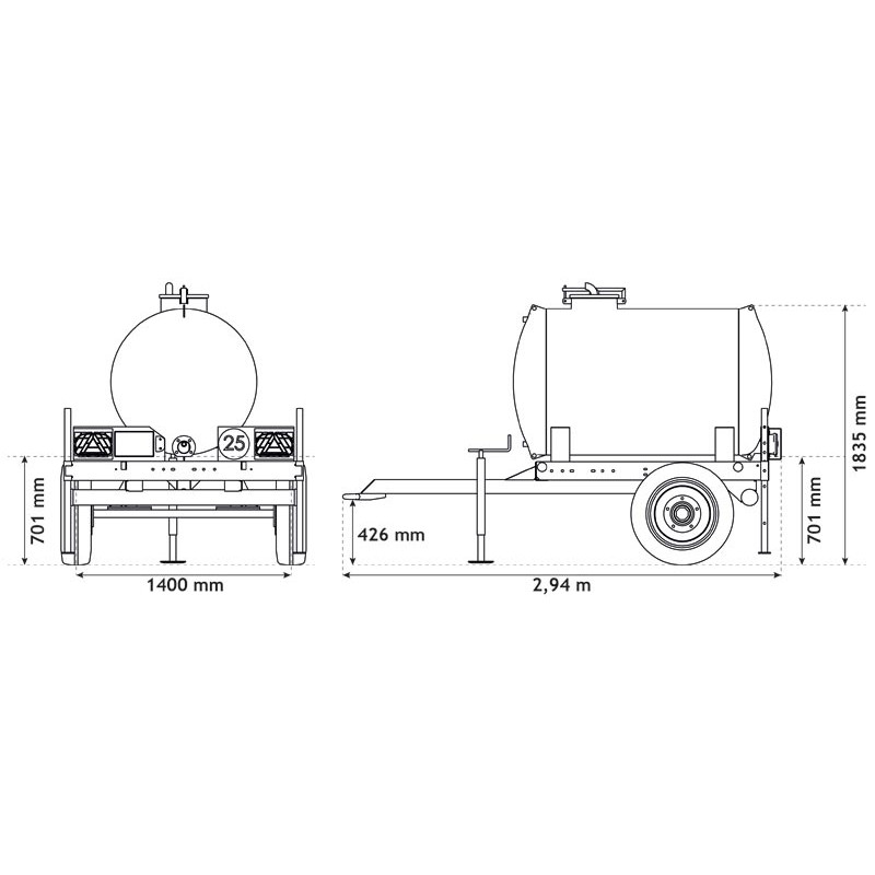 Water bowsers on trailers 1100 L Water bowsers on trailers 1100 L