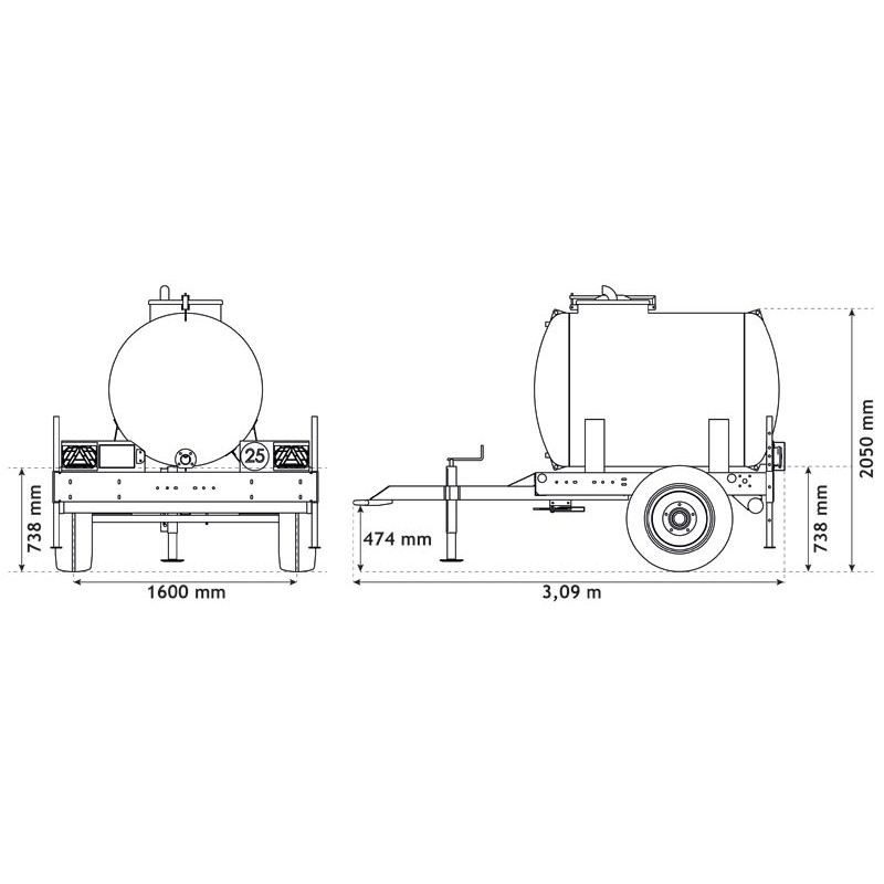 Water bowsers on trailers 1500 L