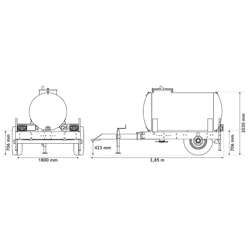 Water bowsers on trailers 2000 L