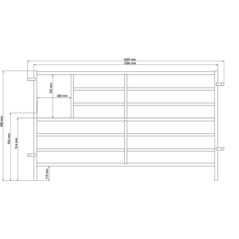 Lambing hurdle for sheep with drinker opening and hinge pin