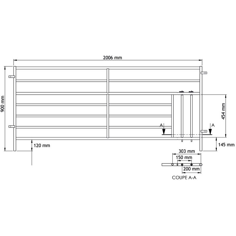 Tubular handling hurdle with hinge pin and lamb passage Tubular handling hurdle with hinge pin and lamb passage