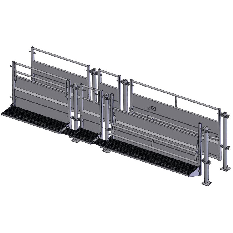 Cattle handling race module with posts on anchored plates Cattle handling race module with posts on anchored plates